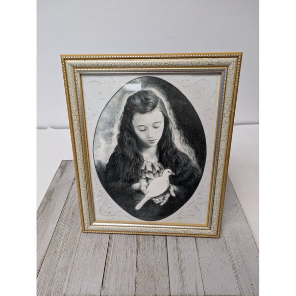 Jane McClure Jane's Prints Young Lady Girl with Dove Framed Print Matted - Picture 1 of 3